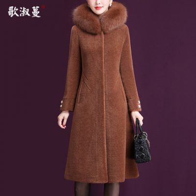 Áo choàng lông cừu 2019 mùa đông mới trung niên lady dày nhẹ sang trọng cáo lông cổ áo lông phụ nữ