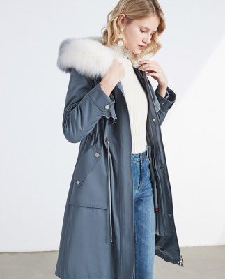 Yinger Poem Winter Women 2019 New Rabbit Fur liner Pie Vượt qua dây rút Fox Fur Cổ áo lông thú