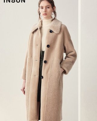 Yinger Enshang Thời trang Lapel Straight Dày Mid-length Teddy Bearcoat 2019 Xuân-Thu Mới