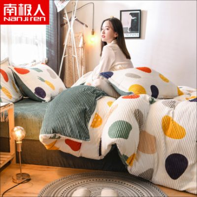 Nhung nhung Nam Cực nhung bốn mảnh nhung mùa đông nhung hai mặt nhung chăn chăn bộ đồ giường