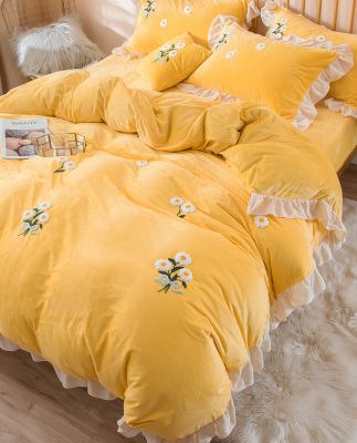 Mùa đông pha lê Lông cừu Bốn mảnh San hô Lông cừu Tấm Chăn Chăn ngắn Flannel Bộ đồ giường cộng với nhung dày hai mặt