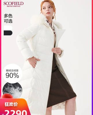 SCOFIELD Women's 2019 Mùa đông Mới Mũ trùm đầu Fox Fur Cổ áo màu xám Ngỗng xuống SFJD94T05K