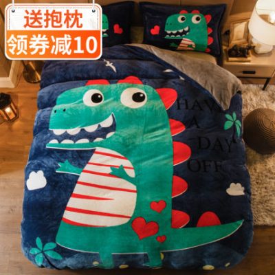 Dày phim hoạt hình pha lê flannel bộ đồ giường bốn mảnh mùa đông san hô lông cừu tấm chăn bao gồm hai mặt lông cừu