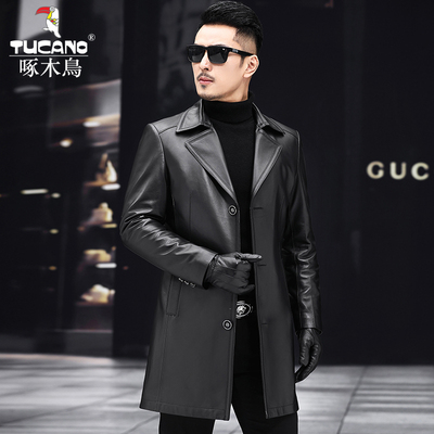 Hained leather leather nam mid-buck da mẫu da cừu trẻ trung phù hợp với cổ áo da trench coat nam áo khoác