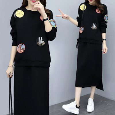 Quần áo nữ size 2019 thu đông 2018 mới to béo kiểu dáng ngoại quốc phù hợp với người gầy và dáng người hai mảnh.