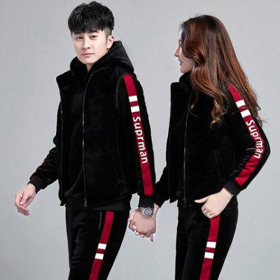 Cặp đôi mặc mùa đông mới 2019 cho nam quần áo thể thao phù hợp với mùa thu và áo len ba lỗ nhung vàng nam