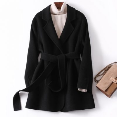 Áo khoác cashmere nữ hai mặt 2019 thu đông mới nhỏ màu đen phù hợp với áo khoác len ngắn nữ