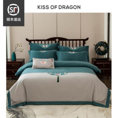 Dragon's Kiss Cotton Brushed Bộ bốn mảnh Bộ sưu tập thêu mùa thu và mùa đông dày Trung Quốc Mới Khăn trải giường bằng vải Trung Quốc