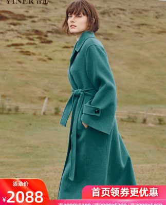YINER Yiner Women's 2019 Winter New Lace Up Suit Cổ áo Len dài trung bình Áo len hai mặt