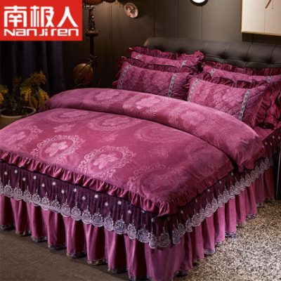 Nam Cực lông cừu san hô bốn mảnh quilt flannel hai mặt lông cừu mùa đông dày pha lê lông cừu giường châu Âu