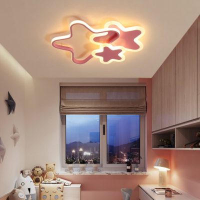 Phòng trẻ em đèn trần bé gái sáng tạo sao phòng ngủ LED bảo vệ mắt màu hồng cô gái hoạt hình đèn phòng