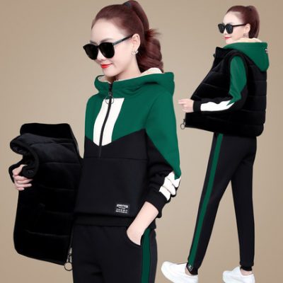 Áo len da cừu nữ ba mảnh mùa đông 2019 mới dày lên cộng với áo khoác nhung nữ phù hợp với mùa thu đông