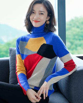 Áo nịt ngực nguyên chất 100 Cô nàng phong cách phương Tây mặc trang phục thu đông 2019 áo sơ mi nữ cổ lọ dày áo len mới