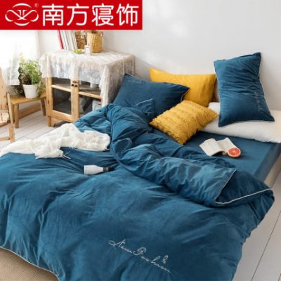 Bộ đồ giường miền Nam bọc lông cừu ấm dày lông cừu san hô bốn mảnh đơn đôi lông cừu mùa đông ấm giường