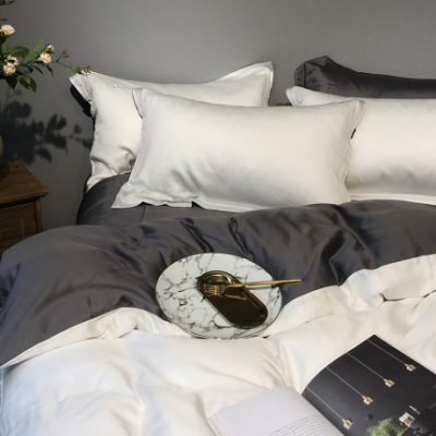 Tencel bốn mảnh băng lụa mùa hè Châu Âu mượt mà ngủ ngủ thân thiện với bộ đồ giường bằng vải lanh màu đơn giản bộ đồ giường đơn giản