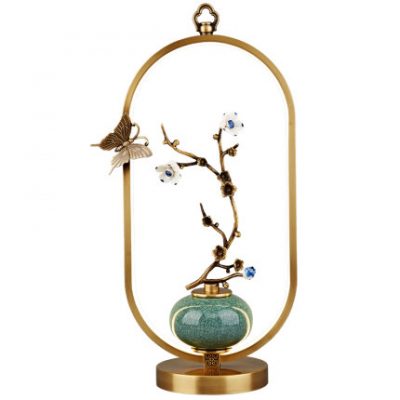 Hiện đại Trung Quốc Zen đèn bàn đồng đồng biệt thự nghiên cứu đèn gốm ánh sáng sang trọng phòng ngủ đầu giường đèn bàn Trung Quốc phong cách trang trí