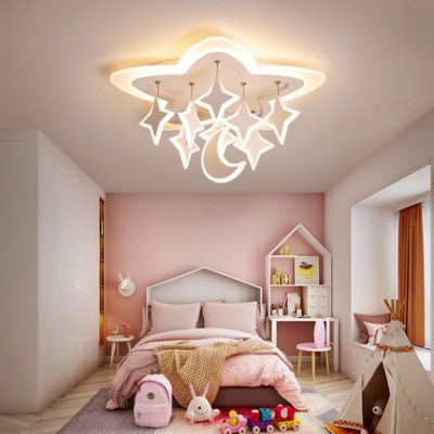 Phòng trẻ em phòng ngủ đèn sao mây mặt dây ấm áp lãng mạn phòng hoạt hình đơn giản hiện đại cậu bé và cô gái đèn trần đêm Tmall elf giọng nói thông minh LED đèn trần