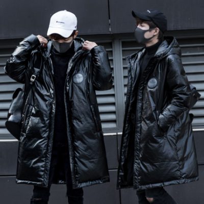Áo khoác mid-down xuống cổ nam sáng loáng xu hướng áo khoác học sinh phiên bản Hàn Quốc 2019 mùa đông mới dày giản dị