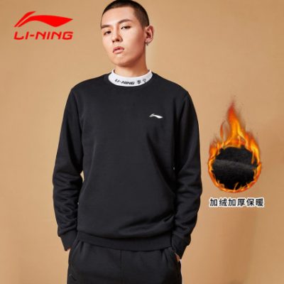 Li Ning áo len nam cộng với áo thun lông cừu mùa thu và mùa đông mới lông cừu dày ấm cổ tròn dệt kim dài tay thể thao