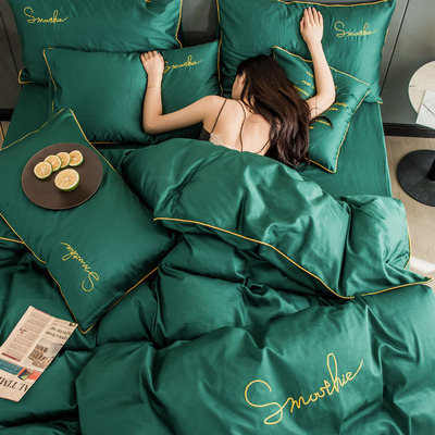 100% cotton ba hoặc bốn mảnh set 40S satin thêu cotton màu đơn giản bộ đồ giường tấm chăn