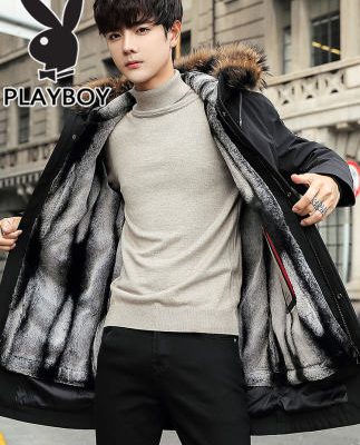 Playboy cotton lông nam lông một nam trung dài để vượt qua áo lông mùa đông dày áo thủy triều