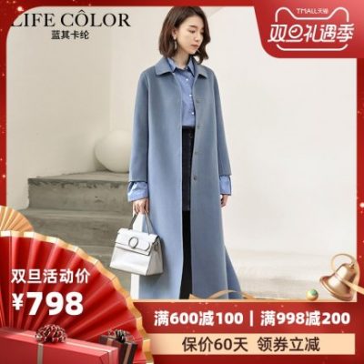Áo khoác len nữ Hepburn 2019 thu đông trên đầu gối phần siêu dài eo là áo khoác len hai mặt mỏng và dày