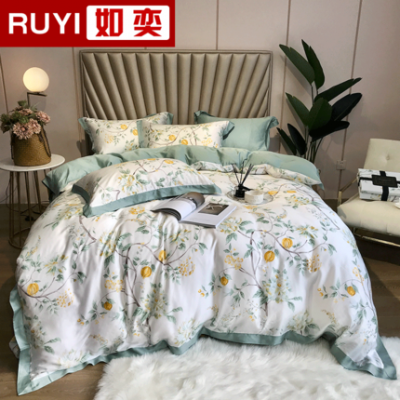 Ruyi 60 Tencel bộ bốn mảnh mượt hai mặt trần ngủ mùa hè nông thôn gió tấm ga trải giường chăn băng lụa