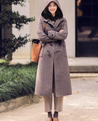 2019 retro phong cách đại học xương cá dài 8845 trùm đầu sừng khóa hai mặt áo cashmere trẻ em mới