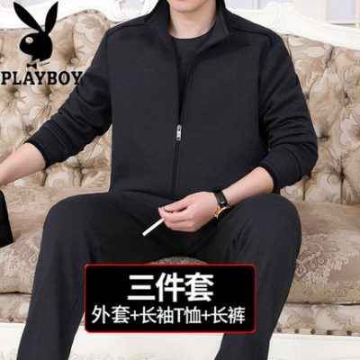 Bộ đồ thể thao nam Playboy mùa thu và mùa đông áo len thể thao trung niên trang phục trung niên giản dị
