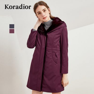 Quần áo nữ thương hiệu Koradior / Kelai Tier 2018 mùa đông mới giảm béo giữa chiều dài để khắc phục lông cáo