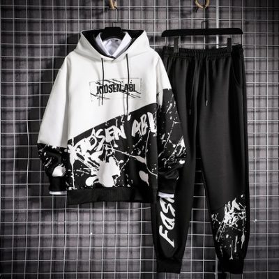 Bộ đồ thể thao nam giản dị cộng với áo len nhung dày của thương hiệu áo len mùa thu và mùa đông Xu hướng hip-hop hip-hop quần áo nam