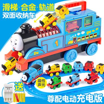 Xe lưu trữ âm thanh và ánh sáng xe lửa nhỏ theo dõi trẻ em câu đố điện bé trai và bé gái đồ chơi hợp kim xe 3-6 tuổi