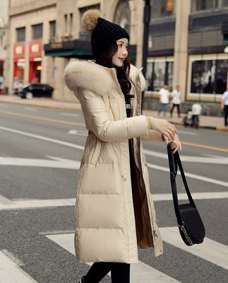 Thời trang áo khoác nữ mid-length 2019 mùa đông mẫu mới bùng nổ eo thon lớn cổ áo lông vịt trắng xuống áo khoác nữ