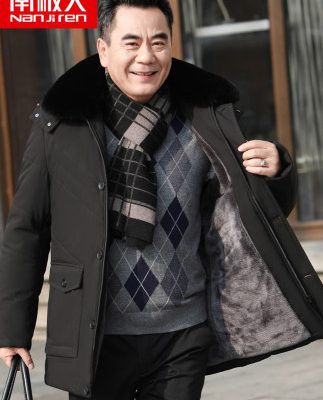 Áo khoác nam mùa đông Nam Cực cộng với áo nhung dày cho người trung niên và người cao tuổi áo lông bông lớn áo khoác cotton dài áo khoác