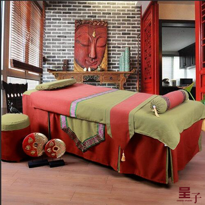 Chengzi Beauty Mới Trung Quốc Massage Massage Giường Giường Vật lý trị liệu Màu tinh khiết Cao cấp Vải lanh Giường đẹp Bao gồm bốn mảnh dày