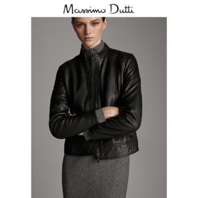 Massimo Dutti Áo khoác nữ mùa thu / mùa đông mới dành cho nữ màu đen Nappa 04746846800