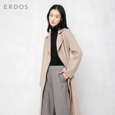 ERDOS mùa thu và mùa đông màu đơn giản cổ áo ve áo đơn giản hai mặt cashmere của phụ nữ áo khoác len dài