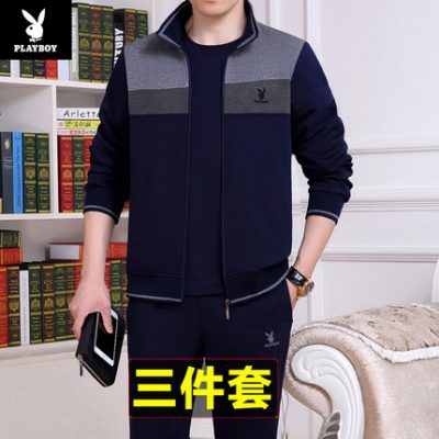 Bộ đồ thể thao Playboy nam áo len mùa thu trung niên cha thể thao trung niên giản dị bố ba mảnh