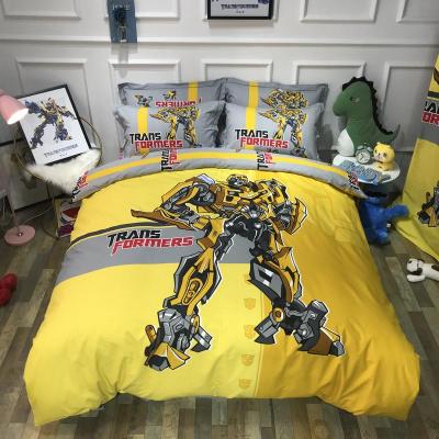 Bumblebee bốn mảnh chăn bông cotton màu vàng cậu bé con ba giường dày chải