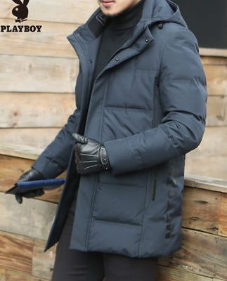 Playboy off-season down jacket nam trùm đầu giữa phần 2019 mới nổ mẫu áo khoác dày mùa đông nam