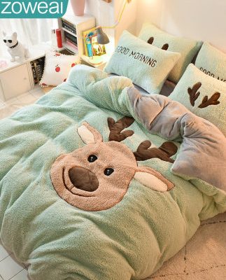 Bốn mảnh da cừu san hô lông cừu hai mặt mùa đông dày cộng với flannel chăn sữa da lộn