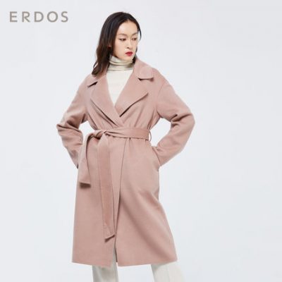 ERDOS Lapel Lapel Women Mid-Long Lace Up Eo Reversible Cashmere Jacket Jacket Màu đơn giản hoang dã
