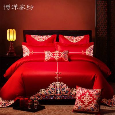 Boyang đám cưới bốn mảnh giường cưới bông cotton đỏ đỏ chăn đám cưới hi lễ cưới