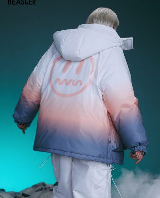 BEASTER Little Devil Grimace Down Jacket Men Gradient 2019 Winter New Áo ấm trùm đầu Quốc gia Cặp đôi thủy triều