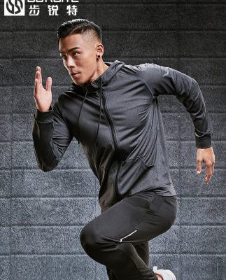 Áo thể thao nam mùa thu quần dài tay khô nhanh áo len trùm đầu áo khoác bóng rổ đào tạo chạy quần áo thể dục