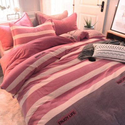 Lông cừu san hô bốn mảnh lông cừu dày flannel mùa đông pha lê lông cừu sữa