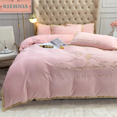 Bộ đồ nhung nhung ấm áp bốn mảnh mùa đông cộng với nhung hai mặt flannel đơn giản bộ đồ giường bằng nhung san hô