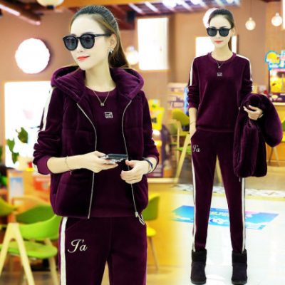 Áo len mùa đông dày ba mảnh cộng với bộ đồ thể thao nữ nhung 2019 phiên bản Hàn Quốc mới là mùa thu và mùa thu mỏng