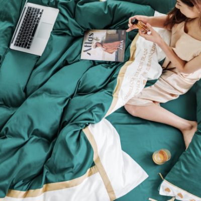 60 bông dài chủ yếu cotton bốn miếng cotton satin thêu Bộ đồ giường châu Âu đôi khăn trải giường đơn giản