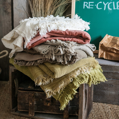 [掬 涵] Morandi cotton jacquard chăn chăn giải trí chăn điều hòa chăn khăn trải bàn khăn choàng